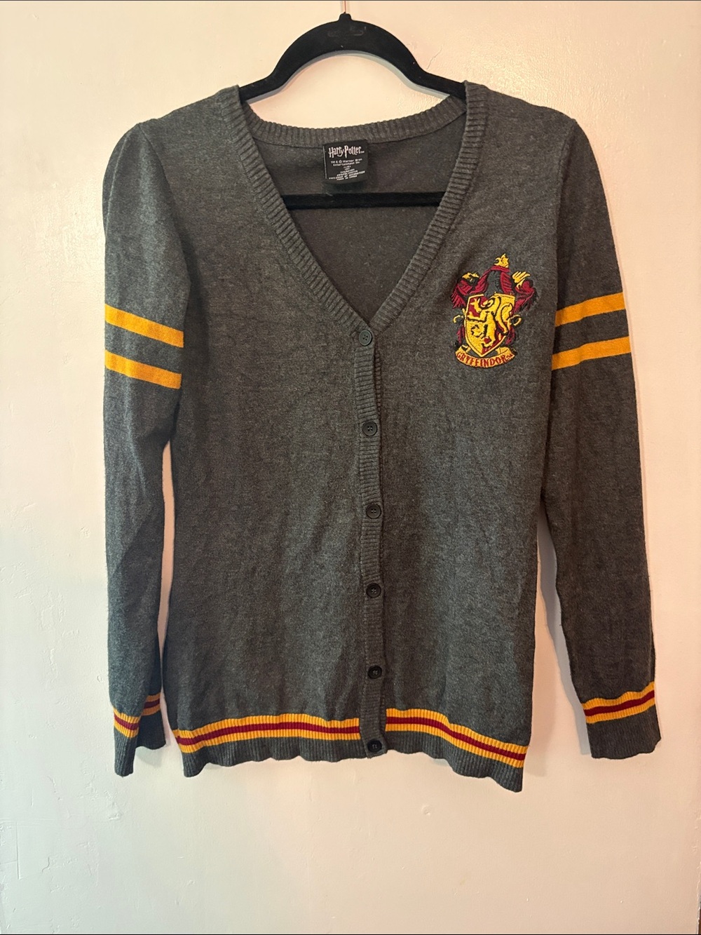 Harry Potter Gryffindor Crest Button Front Cardigan Sweater Gray Women’s Size M